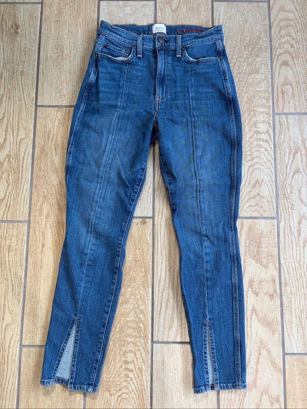 Alice + Olivia AO LA Good High Rise Ankle Skinny Jeans Slit Size 27 Cotton